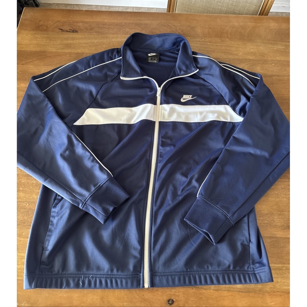 Nike Blue White Colorblock Track Jacket Full Zip Pockets Men's XL X-Large